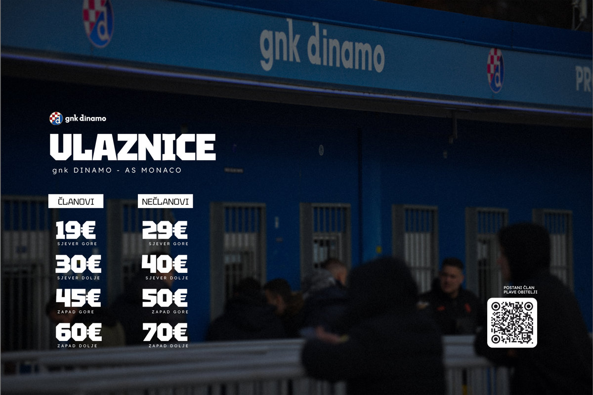 Informacije: Prodaja pojedinačnih ulaznica za utakmicu Dinamo - Monaco